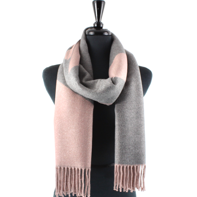 Scarf, Ice Prisms w/Metallic Touch, Pink/Gray