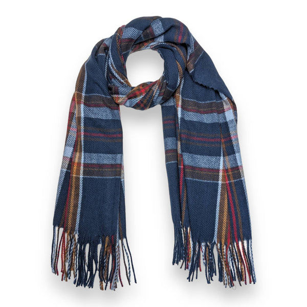 Scarf, Tartan Woven w/Tassels: Blue