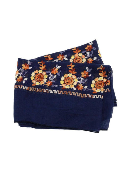 Scarf, Embroidered Floral Navy