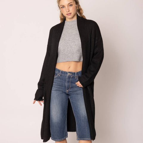 Cardigan, Long Knitted Shawl, One Size Black
