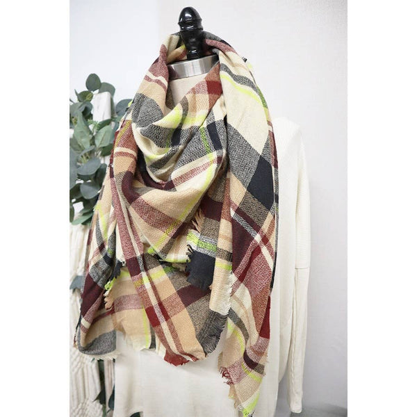 Blanket Scarf, Plaid Brown Multi