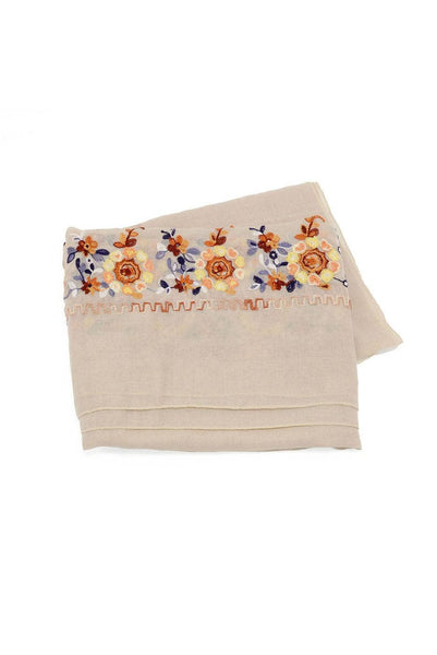Scarf, Embroidered Floral Natural
