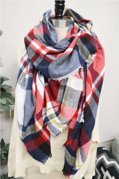 Blanket Scarf, Plaid Navy