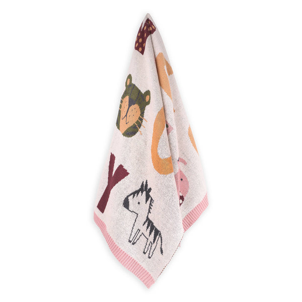 Baby Blanket, Organic Jacquard Alphabet, Pink