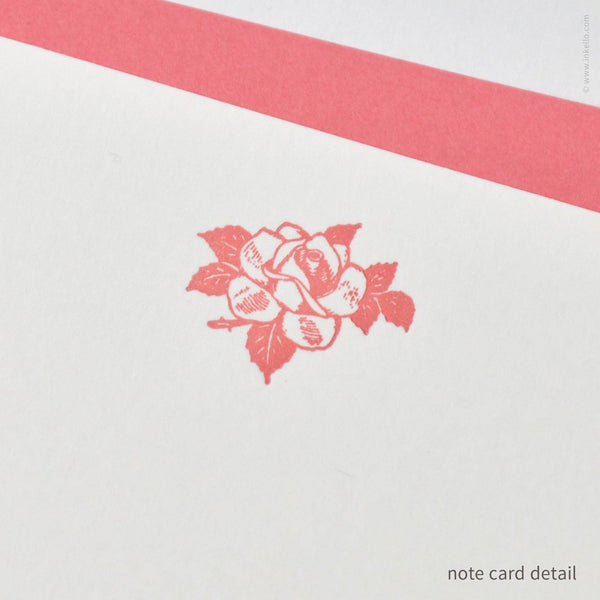 Flat Note Card Set with Vintage Pink Rose
