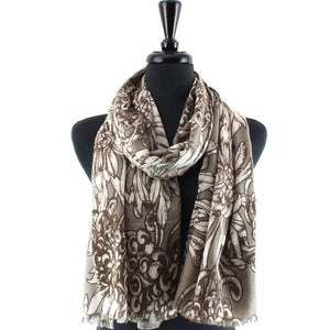 Scarf, Cashmere-Like Printed, Brown