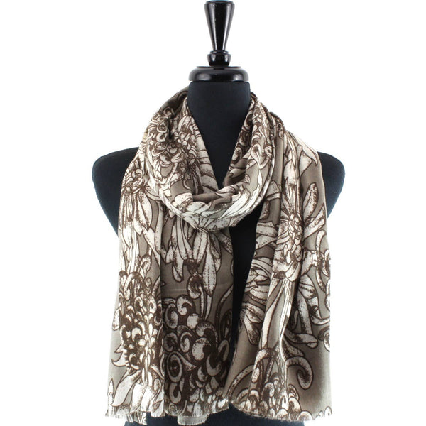 Scarf, Cashmere-Like Printed, Brown