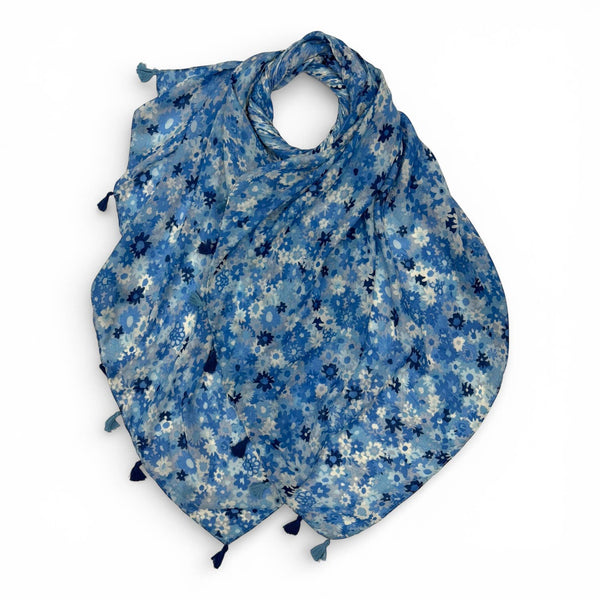 Scarf, Meadow Floral with Tassels: Green