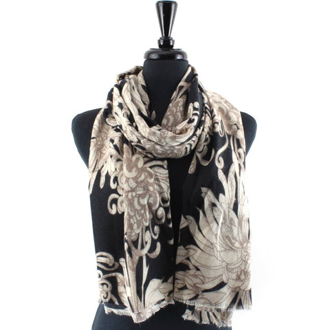 Scarf, Cashmere-Like Printed, Black