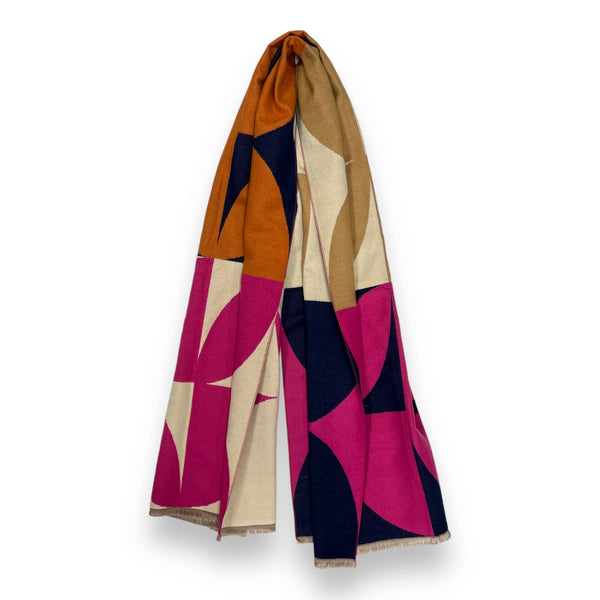 Scarf, Retro Cashmere Blend w/ Fringes: Pink/Red