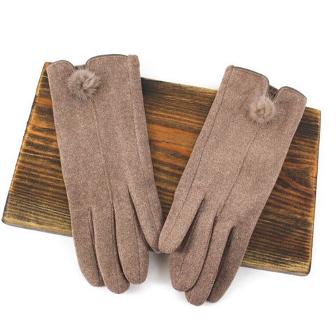 Gloves with Mini Pom Pom, Taupe