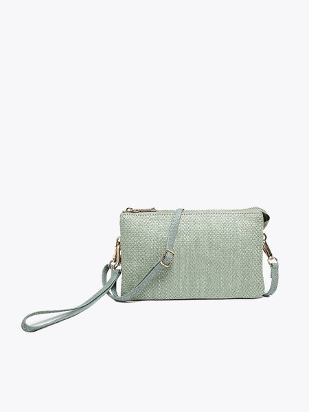 Crossbody/Wristlet: 3 Compartment Straw in Lt. Teal