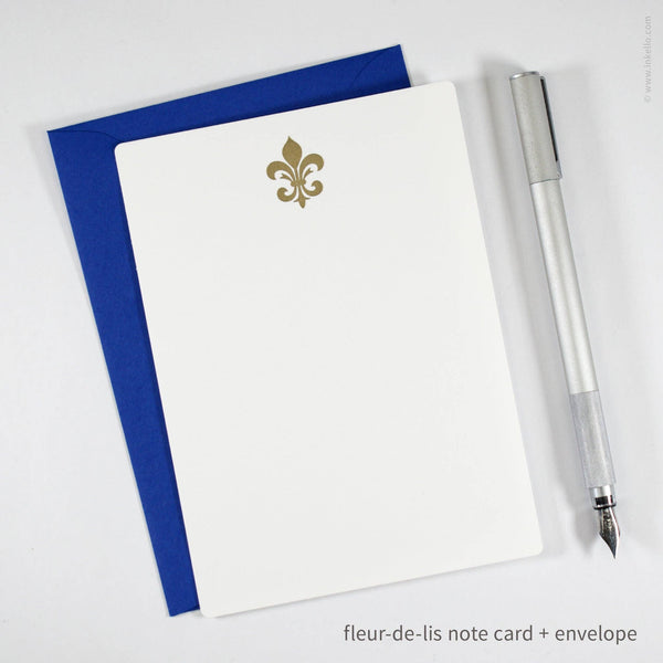 Flat Note Card Set with Gold Fleur-de-Lis
