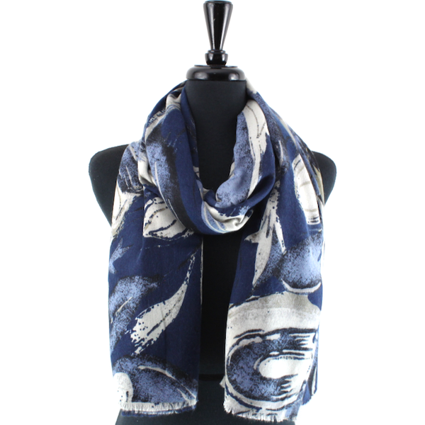 Scarf, Fall Print, Blue