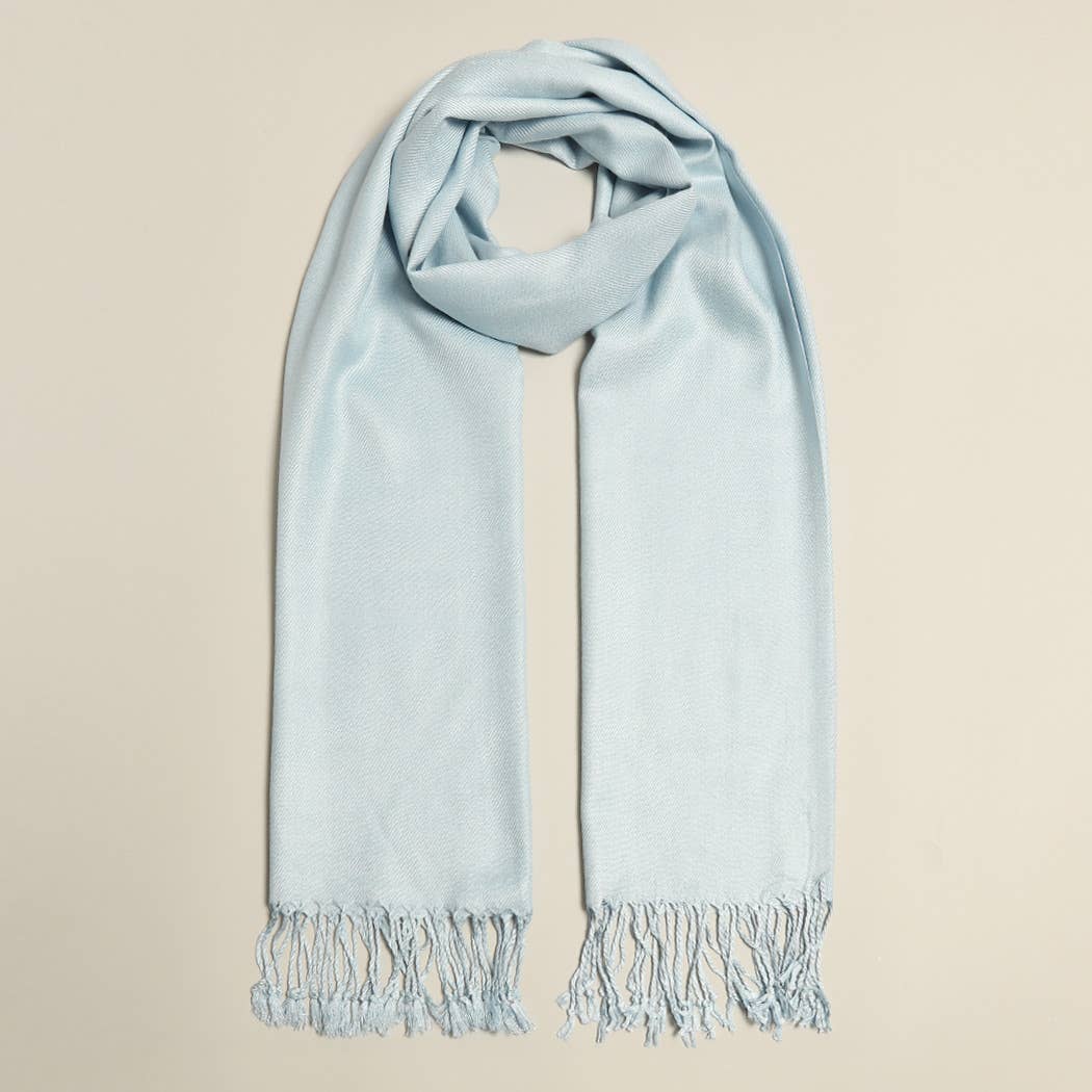 Pashmina Shawl Scarf Wrap with Fringes, Lt Blue