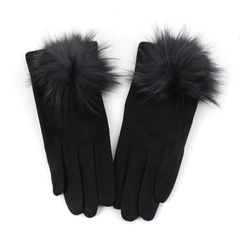 Gloves, Pom Pom, Black
