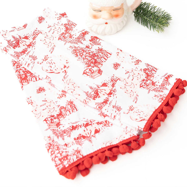 Santa Toile Tassel Kitchen Towel Set/2