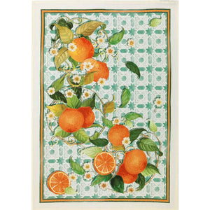 Tea Towel, Italian Oranges Tiles Linen