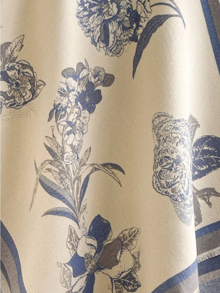 Scarf, Vintage Floral Print: Beige/Blue