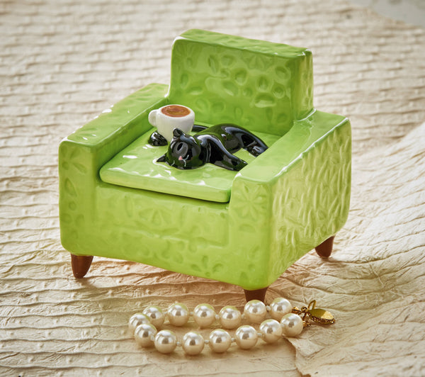 Lidded Trinket Box, Black Cat Chair