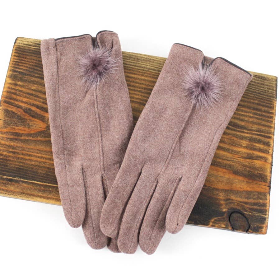 Gloves with Mini Pom Pom, Mauve