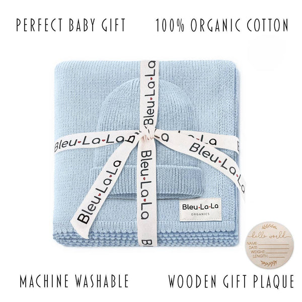 Baby Blanket Set, Luxe - 100% Organic Sky Blue