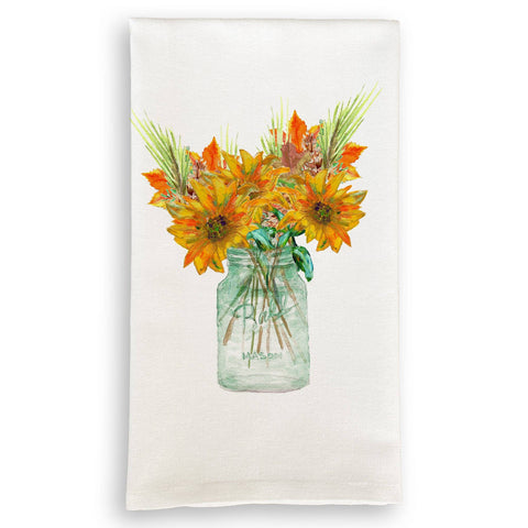 Tea Towel, Mason Jar with Fall Flowers