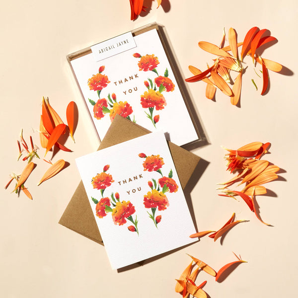 Boxed Cards, Marigold Thank You Set/8