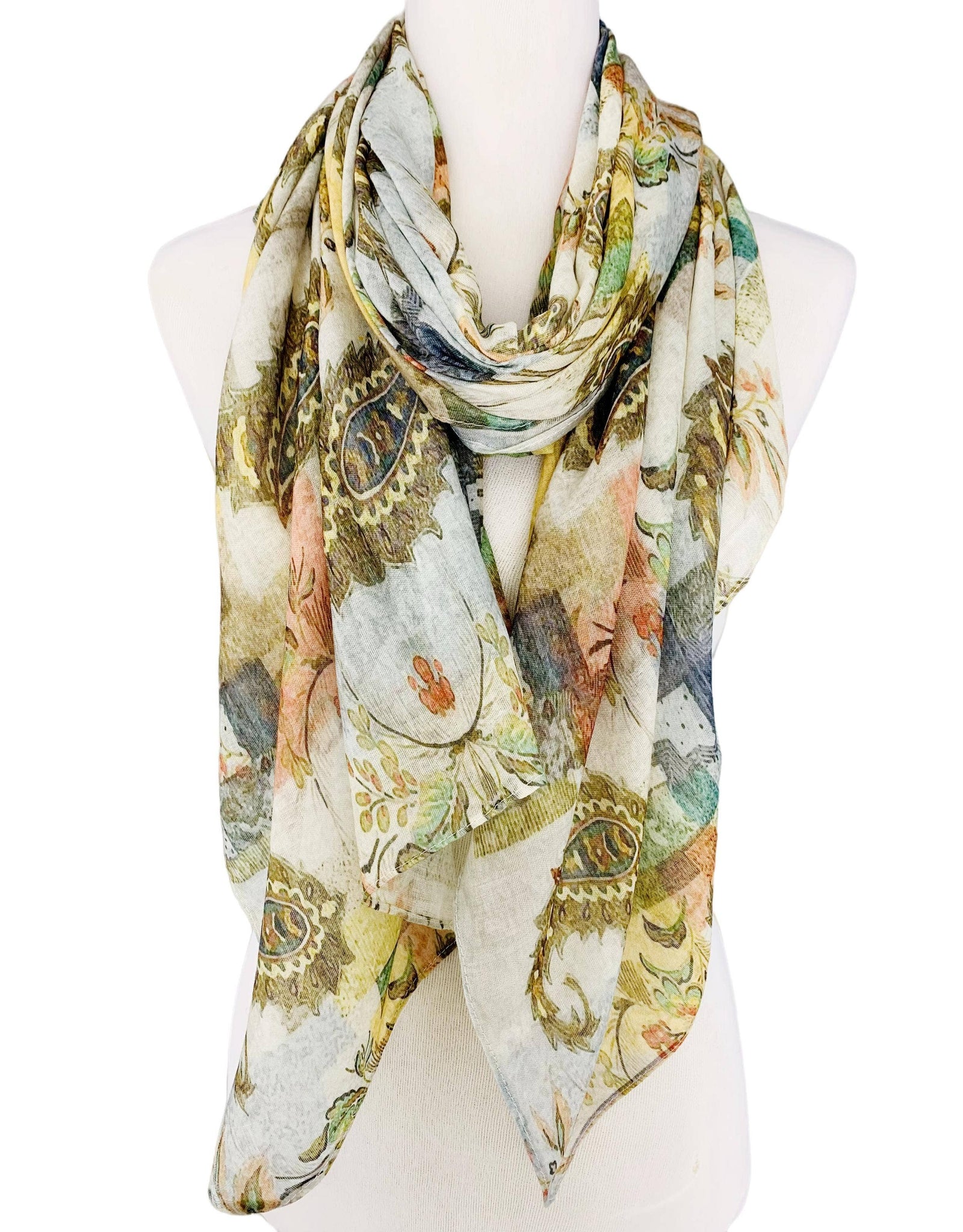 Scarf, Olive-Multi Paisley Art Work