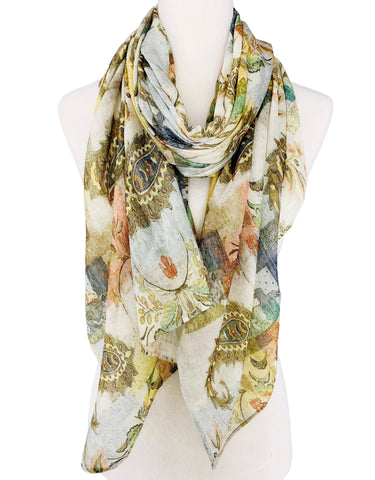 Scarf, Olive-Multi Paisley Art Work