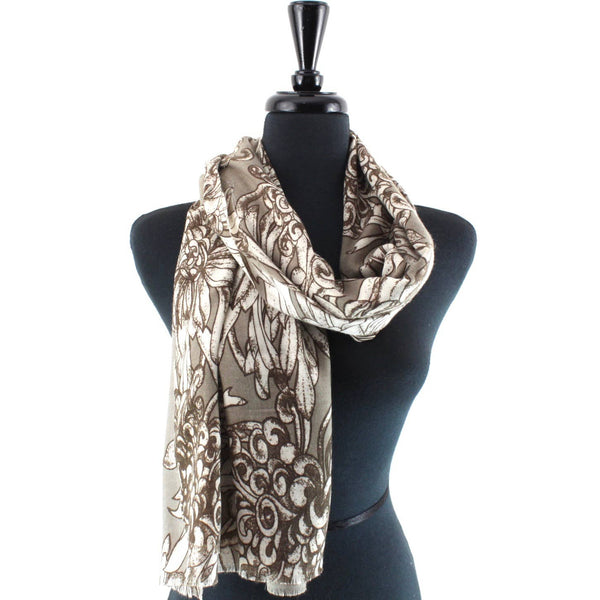 Scarf, Cashmere-Like Printed, Brown