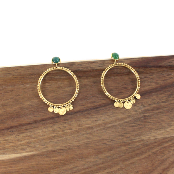 Earrings, Round Stone Dangle, Rose