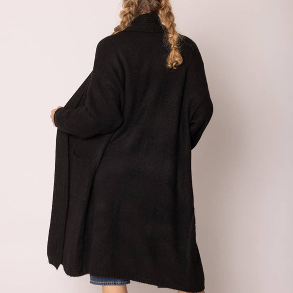 Cardigan, Long Knitted Shawl, One Size Black