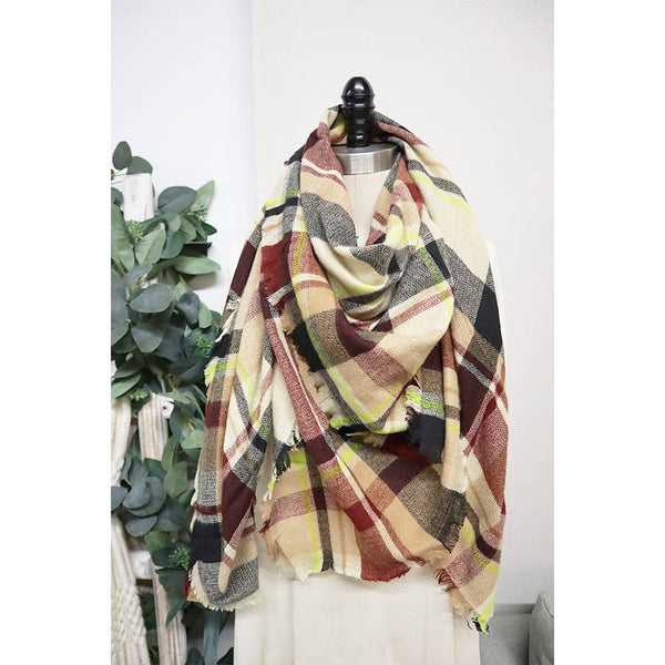 Blanket Scarf, Plaid Brown Multi