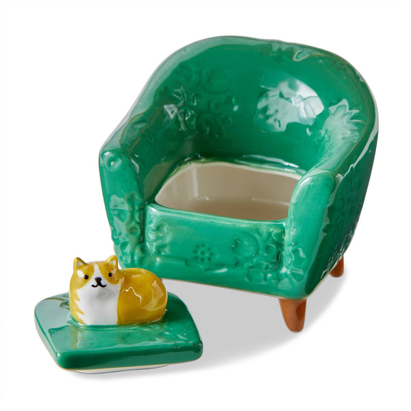 Lidded Trinket Box, Orange Cat Chair