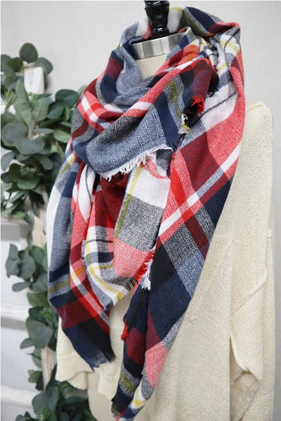 Blanket Scarf, Plaid Navy