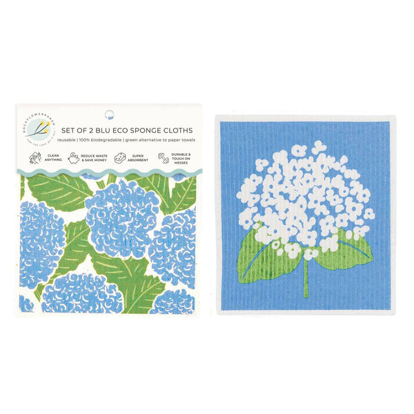 Blue Hydrangea blu Eco Sponge Cloths Set/2