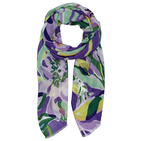 Scarf, Floral Print Green/Purple