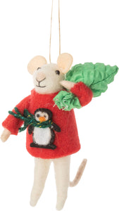 Ornament, Felt Mouse w/ Sweater and Sack