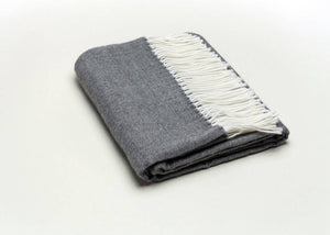 Throw, Fringed Herringbone, Charcoal Gray