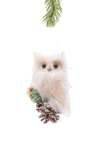 Ornament, White Fuzzy Owl