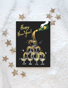 Boxed Cards, Happy New Year Champagne Tower Cards, Set/8