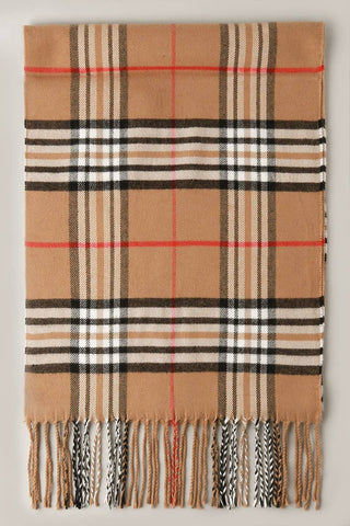 Scarf, Giant Check Cashmere Feel, Tan