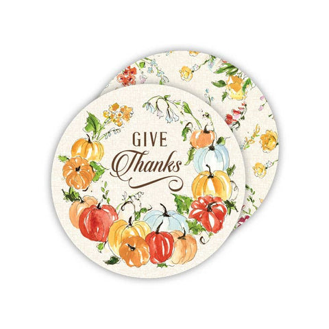 Coasters, Give Thanks Pumpkin Wreath/Floral Mix Round (20)