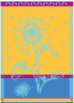 Towel, Jacquard Turquoise-Yellow Sunflower