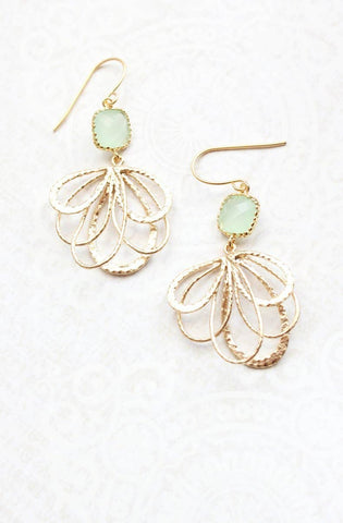 Earrings, Mint Glass Modern Dangle, Gold