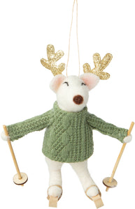 Ornament, Felt Snow deer Skier w/ Sweater