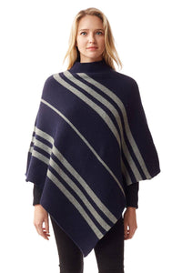 Poncho, Turtle Neck, Navy Vertical Stripe