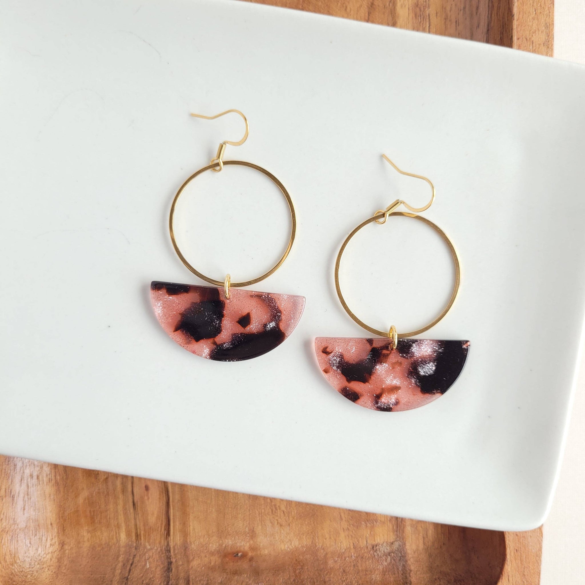 Earrings, Reese- Pink Glitter Tortoise