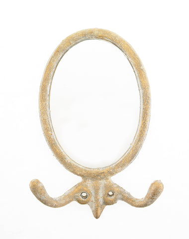 Mirror with Hooks, Cast Iron (6.75")